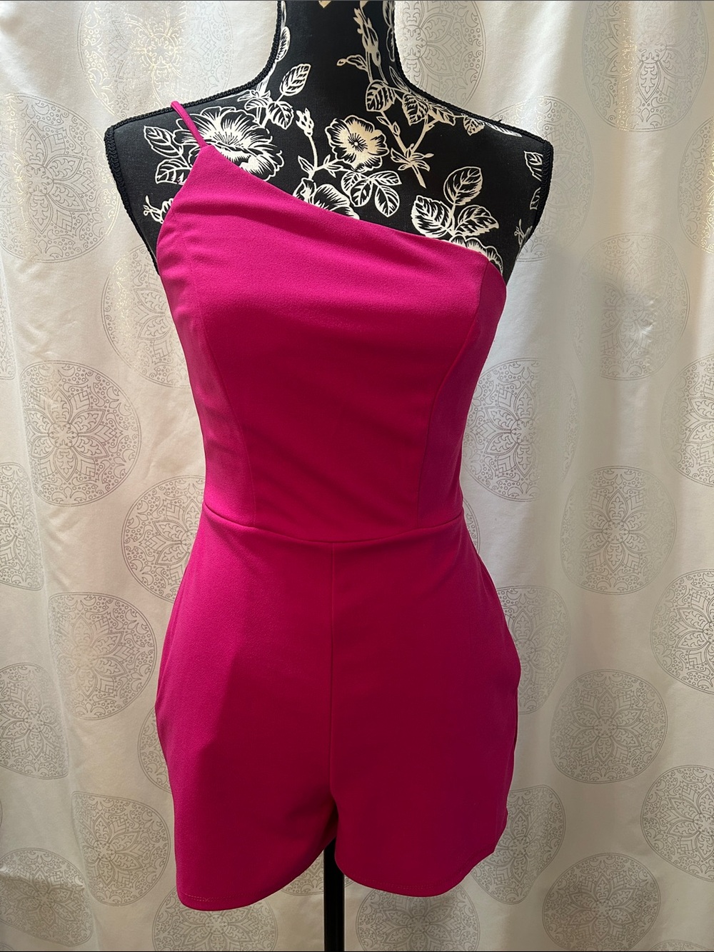 Crystal Sky Fuchsia Pink One Shoulder Romper Sleeveless Women Small S - Picture 2 of 11